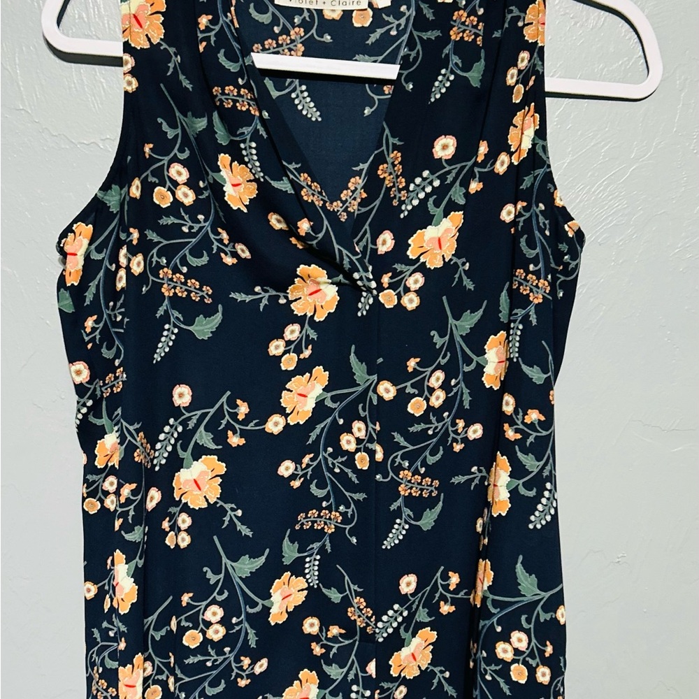 Floral Sleeveless Top - Black and Orange